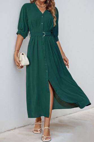 Summer V-Neck Waist Cinched Short Sleeved Dress