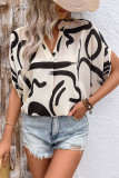 Bat Sleeve V-Neck Geometric Print Shirt