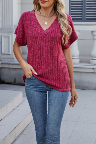 Loose Solid Color V-Neck Short Sleeved T-Shirt