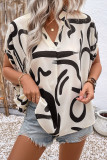 Bat Sleeve V-Neck Geometric Print Shirt