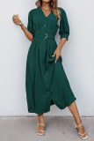Summer V-Neck Waist Cinched Short Sleeved Dress