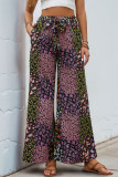 Lace Up Printed High Waisted Wide Leg Pants