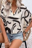 Bat Sleeve V-Neck Geometric Print Shirt