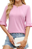 Solid Color Round Neck Ruffle Sleeve T-Shirt