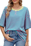 Striped Contrasting Short Sleeved T-Shirt