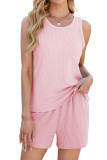 Round Neck Sleeveless Top Pocket Shorts Two-Piece Set