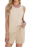Round Neck Sleeveless Top Pocket Shorts Two-Piece Set