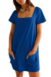 Square Neck Pocket Short Sleeved Dress