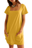 Square Neck Pocket Short Sleeved Dress