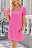 Square Neck Pocket Short Sleeved Dress