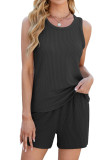 Round Neck Sleeveless Top Pocket Shorts Two-Piece Set