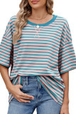 Striped Contrasting Short Sleeved T-Shirt