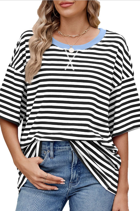 Striped Contrasting Short Sleeved T-Shirt