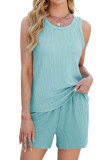 Round Neck Sleeveless Top Pocket Shorts Two-Piece Set
