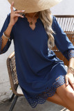 Solid Color V-Neck Lace Long Sleeved Dress