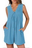 Summer Loose Sleeveless Pleated Jumpsuit Shorts