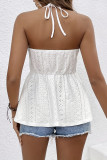 Solid Color Neck Hanging Lace Sleeveless Vest