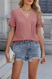 V-Neck Slim Fit Short Sleeved Ruffled T-Shirt