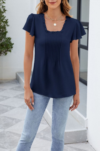 Solid Color Square Neck Short Sleeved T-Shirt