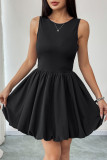Solid Color Sleeveless Floral Bud Short Dress