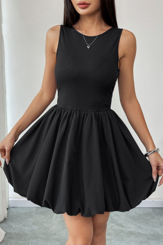 Solid Color Sleeveless Floral Bud Short Dress