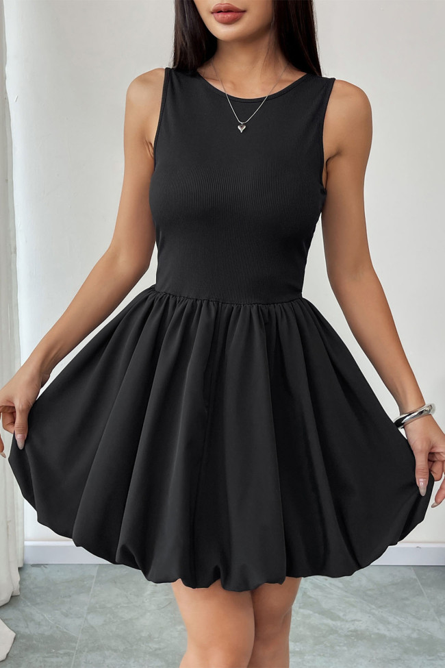 Solid Color Sleeveless Floral Bud Short Dress
