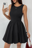Solid Color Sleeveless Floral Bud Short Dress