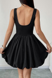 Solid Color Sleeveless Floral Bud Short Dress