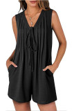 Summer Loose Sleeveless Pleated Jumpsuit Shorts