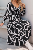 Geometric Printed Long Sleeved V-Neck Dress