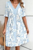 V-Neck Ruffle Short Sleeve Printed Dress
