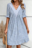 V-Neck Ruffle Short Sleeve Printed Dress