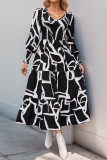 Geometric Printed Long Sleeved V-Neck Dress