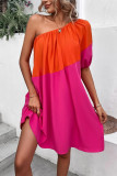 Slanted Shoulder Single Short Sleeve Loose Dress