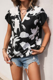 Black White Contrasting V-Neck Short Sleeve Shirt