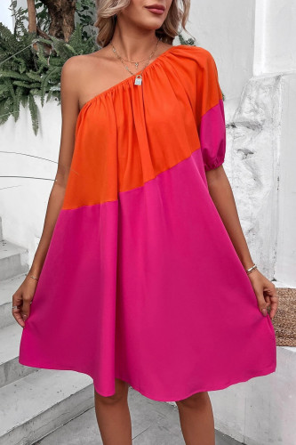 Slanted Shoulder Single Short Sleeve Loose Dress