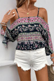 Ethnic Style Printed Bat Short Sleeve Shirt