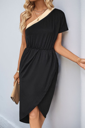 Irregular Sloping Shoulder Short Sleeve Dress