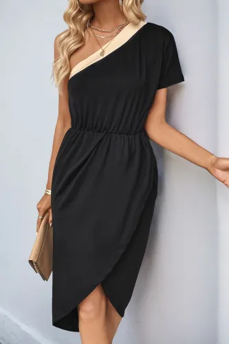 Irregular Sloping Shoulder Short Sleeve Dress