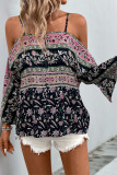 Ethnic Style Printed Bat Short Sleeve Shirt