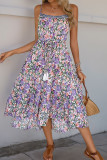 Pleated Printed Ruffle Edge Sleeveless Dress
