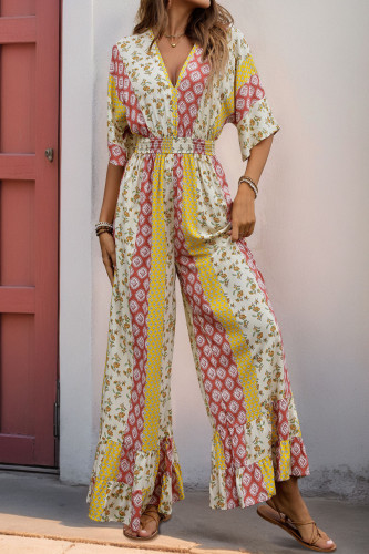 Bohemian Print Retro High Waisted Jumpsuit Pants