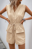 New V-Neck Solid Color Jumpsuit Shorts