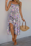 Pleated Printed Ruffle Edge Sleeveless Dress