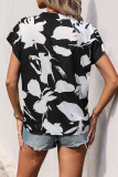 Black White Contrasting V-Neck Short Sleeve Shirt