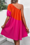 Slanted Shoulder Single Short Sleeve Loose Dress