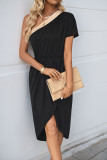 Irregular Sloping Shoulder Short Sleeve Dress