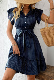 Wave Dot Lotus Leaf Short Sleeve V-Neck Dress