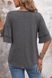 Solid Color Loose Lace V-Neck T-Shirt