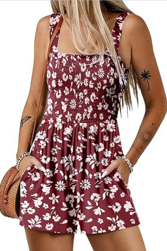 Casual Pocketed Smocked Sleeveless Romper